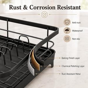 Égouttoir à vaisselle à double niveau avec porte-couverts et bac de drainage pour rangement de cuisine, design moderne en plastique, type sur pied - Product Image 2