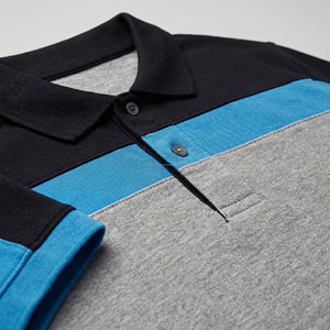 Polo para Hombre, Tres Tonos, Bloques de Color Gris Jaspeado, Negro y Turquesa, Transpirable, Algodón Piqué, Manga Corta, para Golf, Verano - Product Image 4