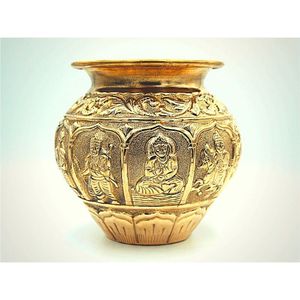 Antique Brass Kalash Hand Carved <b>Decorative</b> Embossed Water Pot Hindu Pooja Lota Corporate Gifting Luxury Home <b>Decorative</b> Vases - Product Image 5