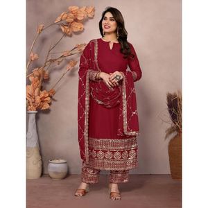 DESIGNER GEORGETTE EMBROIDERY SEQUENCE WORK <b>TOP</b> BOTTOM WITH DUPATTA <b>MAROON</b> - Product Image 1