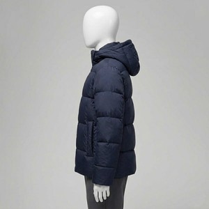 Men's Navy Blue Hooded Puffer Jacket Heavyweight Winter Insulated Snap Button Zip Up <b>Bubble</b> <b>Coat</b> Warm Outdoor Streetwear - Product Image 3