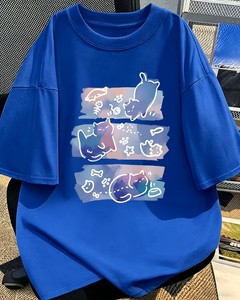 เสื้อยืดแขนสั้นพิมพ์ลายธีมแมวสำหรับผู้ชายฤดูร้อนสำหรับเด็กผู้ชาย/ทรงหลวมขนาดพลัส ผ้าฝ้าย 100% ระบายอากาศได้ดี - Product Image 6