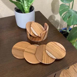 Ensemble de sous-verres en bois avec base antidérapante, légers, durables, pour placer verres ou tasses à la maison ou dans les cafés, tapis et supports - Product Image 5