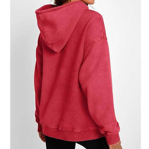 Hoodie oversize femme en coton délavé, couleur unie, manches longues, épaules tombantes, style streetwear, directement de l'usine - Product Image 4