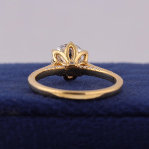 Women's 18K Gold Round <b>Diamond</b> Engagement <b>Ring</b> Prong Setting Pave Band Classic Style - Product Image 2