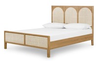 Cadre de lit pliable en teck moderne avec tête et pied de lit en rotin tressé pour hôtel, maison, chambre à coucher