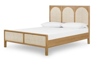 Modern Rattan <b>Headboard</b> and Footboard <b>Bed</b> Frame Wooden Bedstead Black and Natural Panel <b>Bed</b> for Hotel Home Bedroom - Product Image 3