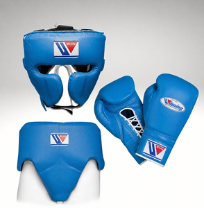 Ensemble de gants de boxe personnalisables Winning BOXING en cuir bleu ciel, à lacets et fermeture auto-agrippante - Product Image 1