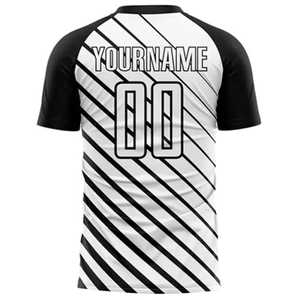 Camiseta de Fútbol para Hombre, Rayas Blancas y Negras, Cuello Redondo, Manga Corta, Poliéster que Absorbe la Humedad, Corte Regular para Adultos, Estampado Sublimado - Product Image 4