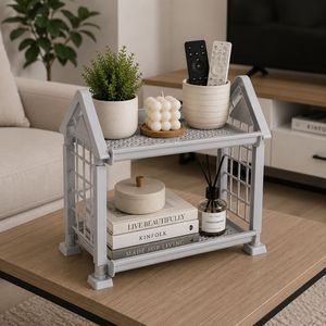 House-Shaped Double Tier Non-Folding Multifunction Storage Rack <b>Plastic</b> Minimalist Kitchen Organizer for Sundries and Decor - Product Image 2