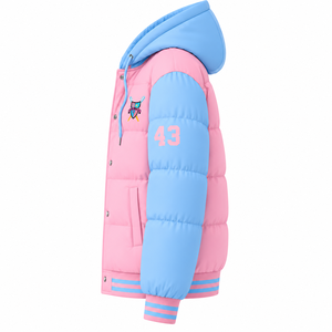 Veste matelassée personnalisée Gamma Phi Delta Sorority avec logo brodé sur le devant, couleur rose et bleu clair, manches longues, pour femme - Product Image 5