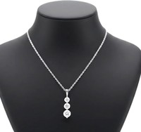 Collar con Colgante de Tres Diamantes Redondos Finos Cultivados en Laboratorio, Certificado IGI, Oro Sólido de 10K, 14K, 18K, Collar con Colgante de Promesa