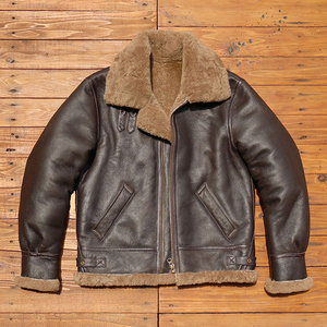 En stock, veste bomber B3 pour homme, en cuir d'agneau véritable avec doublure en peau de mouton, veste de moto épaisse de style locomotive - Product Image 1