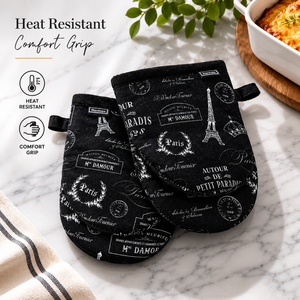 Vintage Paris Print Mini Oven Mitts 12x16 cm | Heat Resistant Cotton Kitchen Gloves <b>Pot</b> <b>Holders</b> for Baking Cooking Microwave Use - Product Image 2