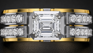แหวนหมั้นผู้ชาย OEM ทองคำขาว 14K ทรงเหลี่ยมมรกต ดีไซน์ทันสมัย รับรองโดย IGI ชุบโรเดียม หรูหราสั่งทำพิเศษ - Product Image 2