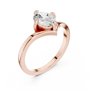 Bague de fiançailles de luxe en diamant en forme de poire avec bande en forme de V en or rose, fabricant de bijoux fins sur mesure - Product Image 4