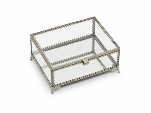 Ajouter une touche d'élégance vintage à mon espace avec cette belle boîte à bijoux en verre et métal Parfait pour garder des trésors - Product Image 1