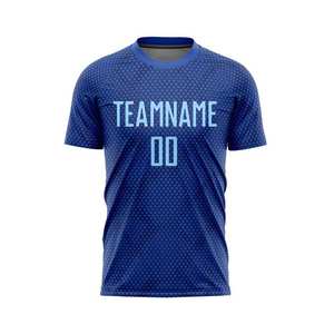 Camiseta de Fútbol Azul Personalizada con Estampado Sublimado, Cuello Redondo, Manga Corta, Unisex, para Adultos, Ropa Deportiva para Equipos - Product Image 5
