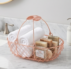 Fine Quality Oval Metal Wire <b>Storage</b> <b>Basket</b> With Handle Modern Design Multi Purpose Neatening Organizer Rose <b>Gold</b> Finish - Product Image 6