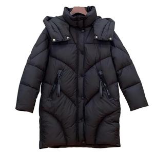 <b>Long</b> Black <b>Hooded</b> <b>Puffer</b> <b>Jacket</b> With Stand Collar And Zipper Pockets Windproof Winter Coat For Unisex Casual Wear - Product Image 1