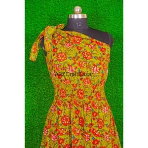 Robe midi moulante sexy à imprimé floral multicolore 100% coton respirant, à une épaule avec bouton, pour femme, décontractée, tendance, très vendue - Product Image 2