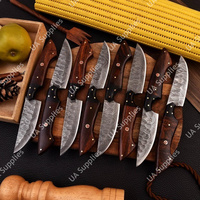 Couteaux à steak quotidiens faits main en acier Damas, manche pleine longueur, légers, ambidextres, finition brossée, manche en bois de rose, design moderne