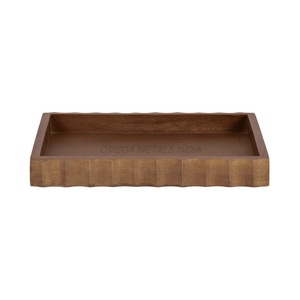 Best Quality Wooden <b>Tray</b> in <b>Warm</b> Chestnut Color with Stylish Rectangular Shape and Textured Edges Perfect for Serving - Product Image 1
