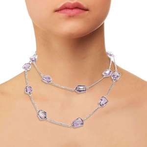 Collier double couche en argent sterling 925 avec pendentif géométrique pentagonal en améthyste facettée sertie clos pour femme - Vente en gros - Product Image 4