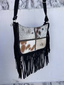 Sac bandoulière en cuir à franges de fourrure de vache, patchs en fourrure de vache, sac à main en cuir de vachette, sacs à bandoulière tendance style gypsy, vente en gros - Product Image 2