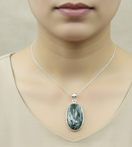 Pendentif ovale en séraphinite naturelle, argent sterling 925, plaqué or rose, or jaune, bijoux de guérison en cristal, cadeau pour femmes, unisexe - Product Image 2