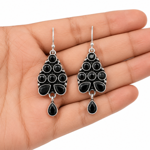 Multi Crystal <b>Earrings</b> | Pear Drop Oxidized <b>Silver</b> <b>Dangles</b> | Geometric Teardrop Statement <b>Earrings</b> for Women - Product Image 2