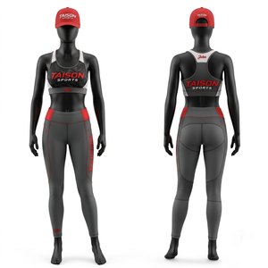 Premium 250 GSM Nylon Spandex Sky Blue Panel Legging Bra Set Custom Sublimation Heat Transfer <b>Silicone</b> Logo - Product Image 2