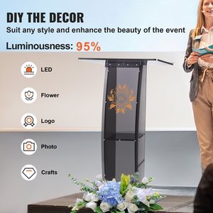 Podio in Acrilico da 47 Pollici con Ampia Superficie di Lettura e Ripiano Portaoggetti, Pulpito Trasparente da Terra per Presentazioni - Product Image 3