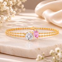 IGI Sertifikalı Laboratuvarda Yetiştirilmiş Elmas Toi Et Moi Bileklik |   Yastık ve Pembe Armut Kesim Çift Sıralı 10 Ayar Altın Kadınlar İçin Zarif Takı Hediyesi