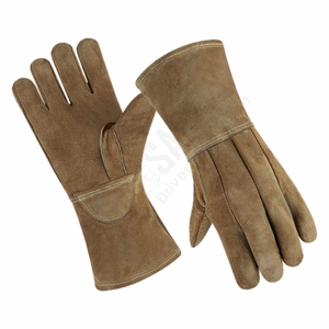 Gants de soudeur en cuir de vachette à fente latérale, résistants à la chaleur, respirants, avec manchette de sécurité anti-vibration, pour la sécurité au travail. - Product Image 1