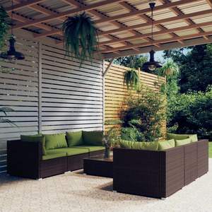 Ensemble de salon de jardin marron et vert avec coussins confortables - Product Image 1