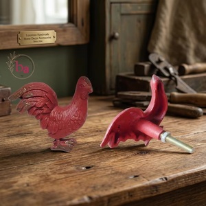 Modern Distressed Red Rooster Chicken <b>Knob</b> Urban Farmhouse Metal Cast Iron Home <b>Decor</b> Bedroom Outdoor Villa <b>Drawer</b> Living Room - Product Image 1