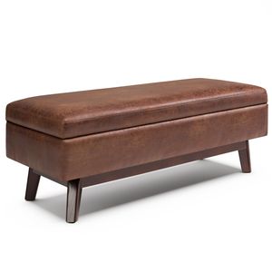 Owen Distressed Saddle Brown Rectangular <b>Storage</b> Ottoman <b>Stools</b> & Ottomans - Product Image 1