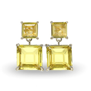 Boucles d'oreilles en pierre précieuse citron et orange, bijoux en argent sterling 925, plaqué or, fait à la main, par des bijoux asiatiques - Product Image 1