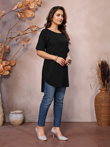 Elegant and Comfortable 100% <b>Viscose</b> Women's Top Black Casual Dresses with Round Neck Women's Kurti - Product Image 4