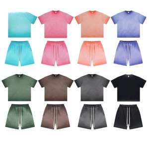 ชุดเสื้อยืดและกางเกงขาสั้นโอเวอร์ไซส์ผ้าฝ้าย 100% สำหรับผู้หญิงและผู้ชาย ใส่สบาย ระบายอากาศได้ดี สไตล์วินเทจลำลอง ชุด 2 ชิ้น - Product Image 6