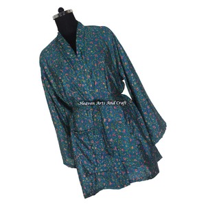 KS009 Kimono long en soie pure pour femme, style sari vintage, taille unique ajustable, veste longue en soie vintage pour femme - Product Image 6