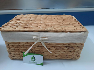 Natural Plant Fiber Cross Weave Water Hyacinth <b>Basket</b> Decorative Laundry <b>Hamper</b> - Product Image 3