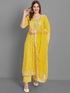 Twinfeet - Salwar Kameez Tradicional de Rayón para Mujer, 3 Piezas, Bordado, Estampado Khadi, Largo hasta la Rodilla, para Boda/Diwali/Fiesta, Primavera/Verano - Product Image 1