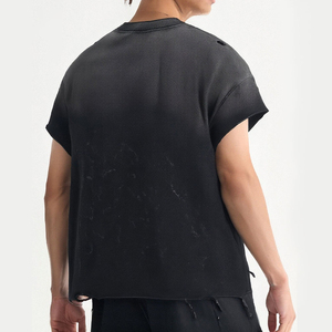 Men's Oversized Black Cotton T-Shirt With <b>Distressed</b> Holes And Splatter Print Street Style O-Neck Short Sleeve Jersey <b>Top</b> - Product Image 2