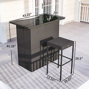 Set da Bar in Rattan a 5 Pezzi con Tavolo Alto e 4 Sgabelli con 2 Ripiani, Colore Marrone - Product Image 2
