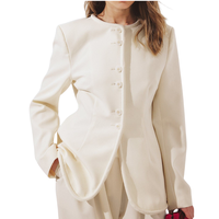 Costume formel pour femme en mélange polyester-viscose tissé, col cranté, boutonnage frontal, infroissable, respirant, lavable, poids moyen