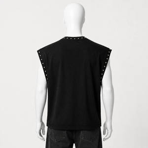 <b>Women's</b> <b>Black</b> Sleeveless <b>Tank</b> <b>Top</b> Skull Print Double-Layer Collar Vest Silver Rivets 100% Polyester Quick Dry Breathable Summer - Product Image 2