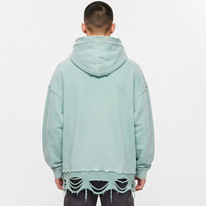 En gros Sweat à capuche pour homme à épaules tombantes, en molleton bouclette, brodé, avec ourlet effiloché et finition brute, pour l'hiver - Product Image 3