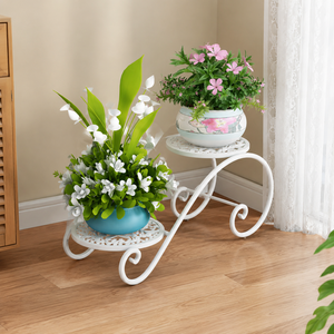 White Metal Double Tier Flower <b>Pot</b> Stand Indoor Plant Rack Decorative Garden Display <b>Holder</b> for Home Balcony Corner Decor - Product Image 1